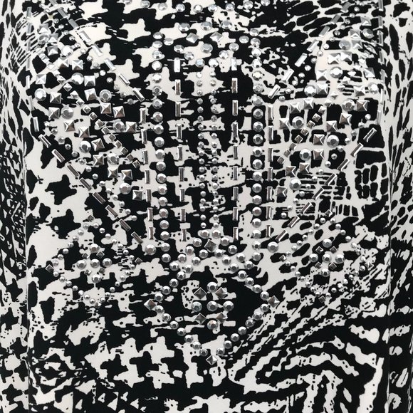 Style & Co Womens Black White Print Rhinestone Detail Tunic Size  L - Picture 5 of 7